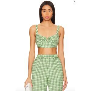 NWT Women's Sau Lee x Revolve V-Neck Avery Top size 4 in Green Tweed Bohemian